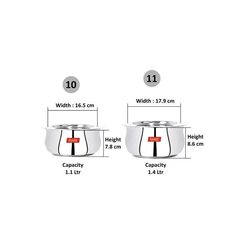 Sumeet 2 Pcs Stainless Steel Belly Shape Container Set, Size 10 & 11 - Image 5