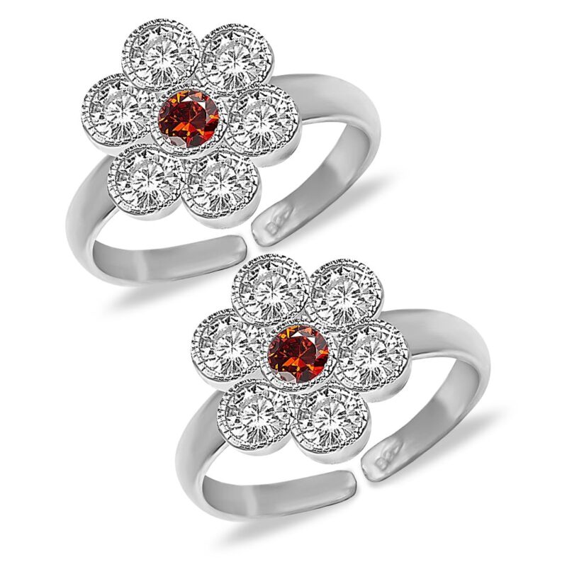 Parnika (Formerly MJ Designer Multi CZ Adorned Silver Toe Rings in Pure 92.5 Sterling Silver for Women (Designer 2)