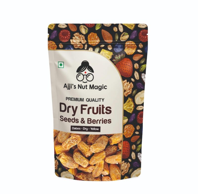 Ajji's Nuts Peela Sukha Khajoor 400gm | Yellow Dry Dates | Dry Fruits Dates | Authentic Indian Kharek | Natural Chuhara | Pili Kharak Pouch Pack | Ideal for Pooja, Prasad, and Traditional Recipes