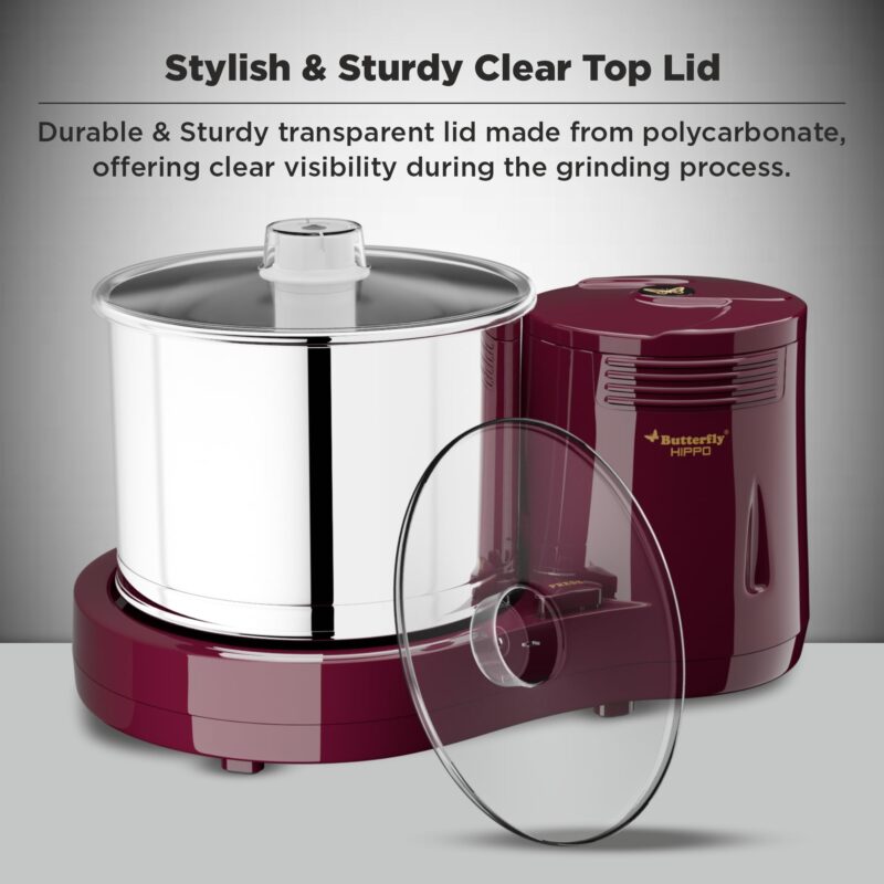 Butterfly Hippo 2 Litres Table-Top Wet Grinder | 150 Watts | Shockproof ABS Body | 4-way Grinding | Easy Clean & Maintenance | Stainless Steel Drum | 2 Years Manufacturer's Warranty | Cherry Red - Image 5