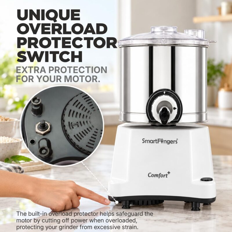SmartFingers Comfort Plus Table Top Magic Wet Grinder 230V 50hz, 2 Liter, White, 2 Stone - Image 6