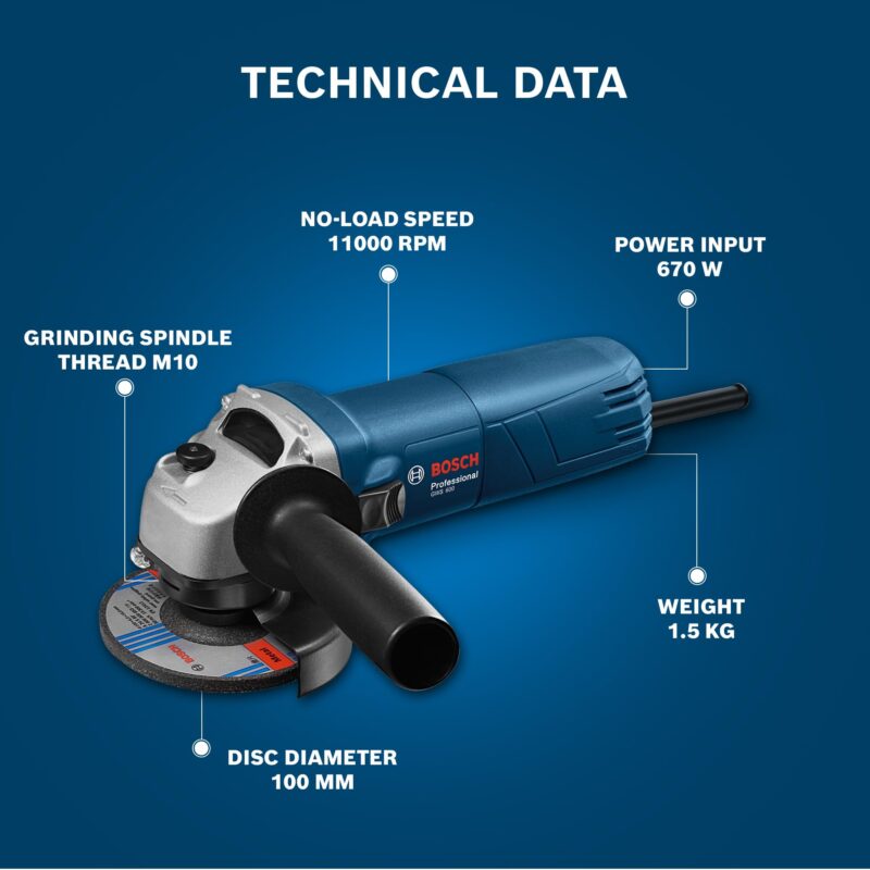 BOSCH Professional GWS 600 Angle Grinder | 670W Power | No-load Speed of 11000 RPM | Versatile Cutting and Grinding Tool | M10 Grinding Spindle Thread | 100 mm Disc | 1 Year Warranty - Image 4