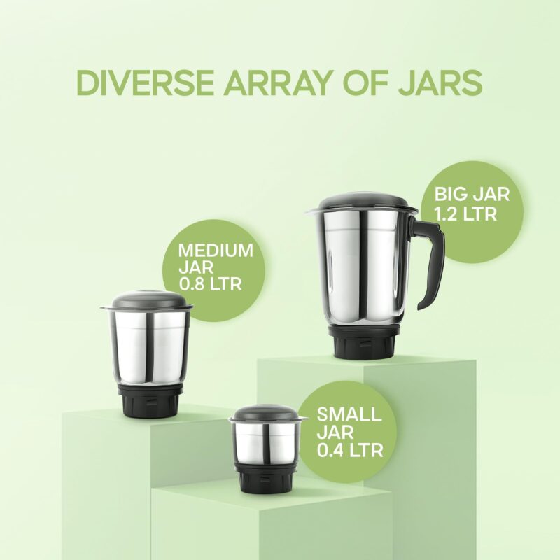 Longway Super Dlx Mixer Grinder with Kwid 1100W Dry Iron | 500 W Powerful Motor | 3 Jars for Grinding, Mixing, Juicing | 2 Years Warranty (Black & Gray, Combo Offer) - Image 6