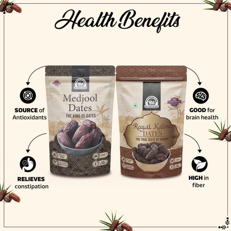 Wonderland Foods 400g (200g X 2) Kalmi (Safawi) And Medjool Dates Pouch | Dry Fruits Healthy & Nutritious Soft Khajoor | Khajur Rich In Iron, Fibre & Vitamins - Image 5