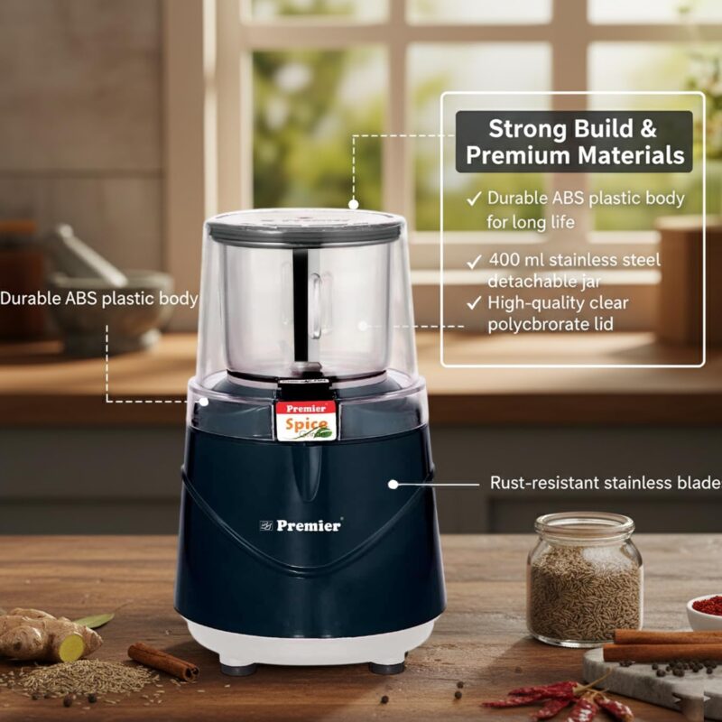 Premier Spice Grinder | 350W Wet & Dry Multifunction Food Grinder | Stainless Steel Herbs, Spices, Nuts, and Coffee Grinder for Home & Office with Detachable Jar - Image 3