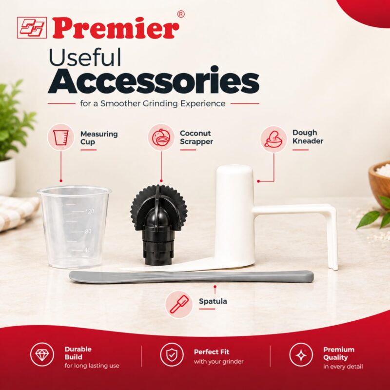 Premier Smart 2 Litre Table Top Wet Grinder 200 Watts 230V | Stainless Steel Drum | Free Coconut Scraper & Dough Kneader | 2 Stone Grinding | Easy Maintenance | 2 Years Motor Warranty | PG512 - Image 3