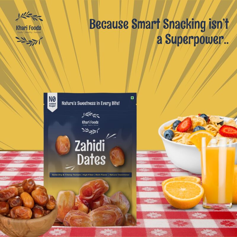 Khari Foods Premium Dried Zahidi Brown Dates, Khajur/Khajoor Dry Fruits, Energy Booster, High Fibre, Healthy Snacks (500g) - Image 6