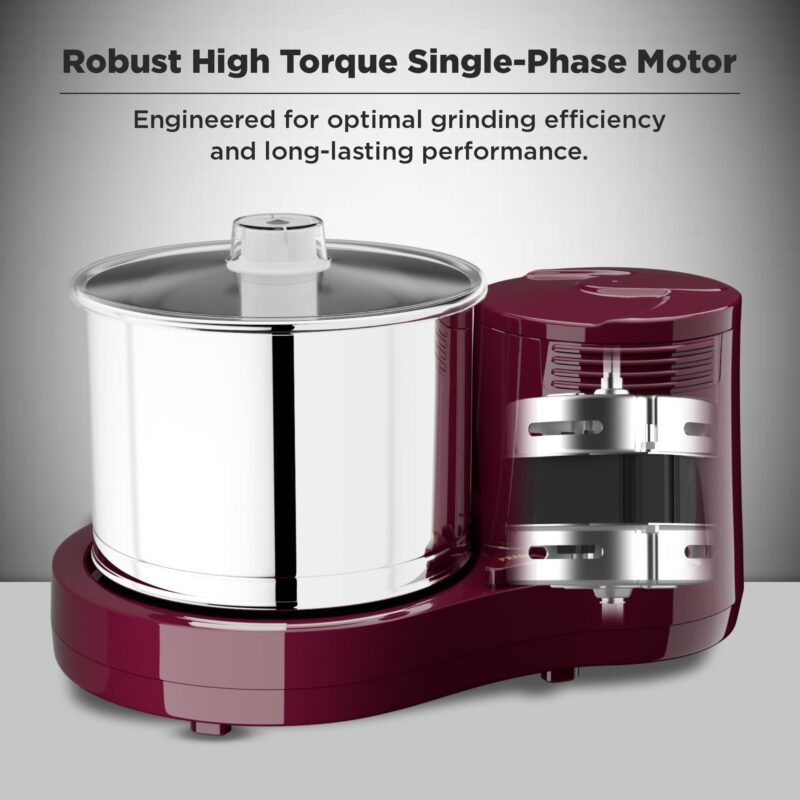 Butterfly Hippo 2 Litres Table-Top Wet Grinder | 150 Watts | Shockproof ABS Body | 4-way Grinding | Easy Clean & Maintenance | Stainless Steel Drum | 2 Years Manufacturer's Warranty | Cherry Red - Image 3