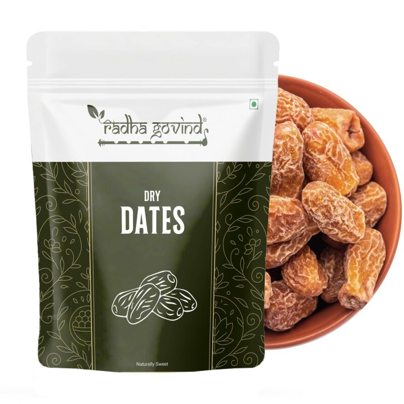 RADHA GOVIND Organic Yellow Dry Dates 500g | Premium Sukha Khajoor Chuara Kharik | Energy-Rich Superfood for Immunity, Digestion & Natural Sweetness & Heart Health Support, Boosts Energy