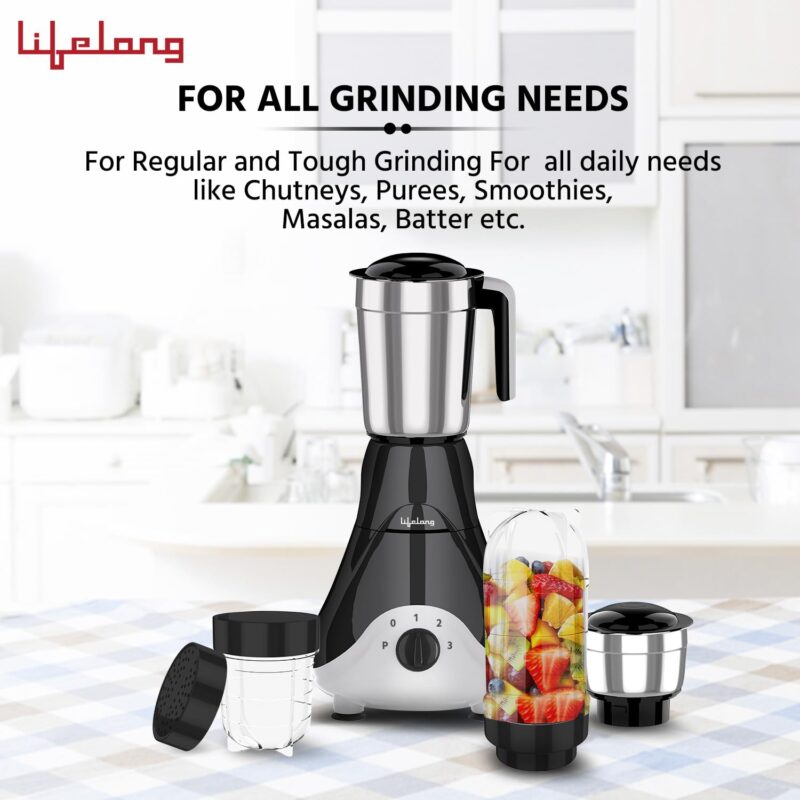 Lifelong Mixer Grinder for Kitchen - 4 Jars 500 Watt Mixie - 2 Nutri bullet Jars for Smoothie & Blending, Chutney Jar & Liquidizing Jar used as Wet Grinder & Blender - Stainless Steel Blades (LLMG39) - Image 7