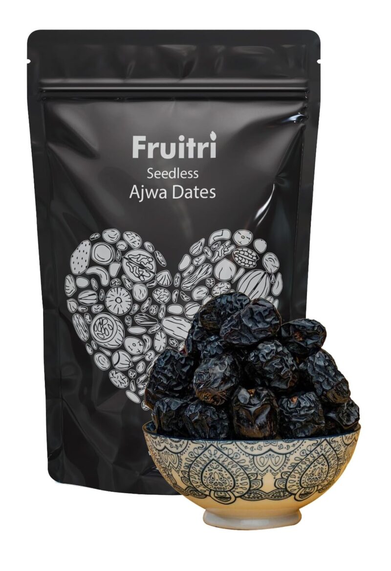 Fruitri Previously_frozen Seedless Ajwa Dates |Saudi Arabia Dates|All Natural|No Preservatives|Nutrient-Rich Delicacy For Health And Wellness,500 Grams