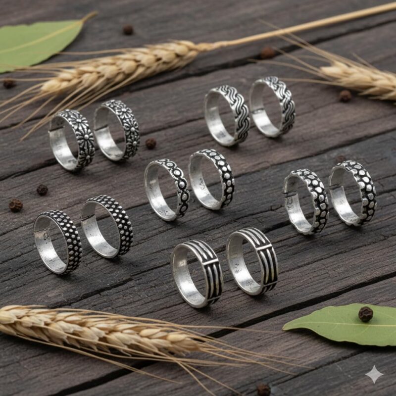 GURJARI JEWELLERS Toe Rings | Traditional Silver Oxidised Toe Rings Set | Bichiya for women Combo | Accessories Jewellery | Birthday Gift for Women Anniversary Gift (Set of 5 pair) - Image 5