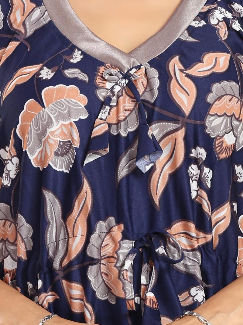 Gutthi Women's Kaftan Nighty | Printed | Sarena Fabric | V Shaped Neck Nightwear | Nightdress for Girl | Comfort wear Nighty (Blue Floral, Free Size) - Image 5