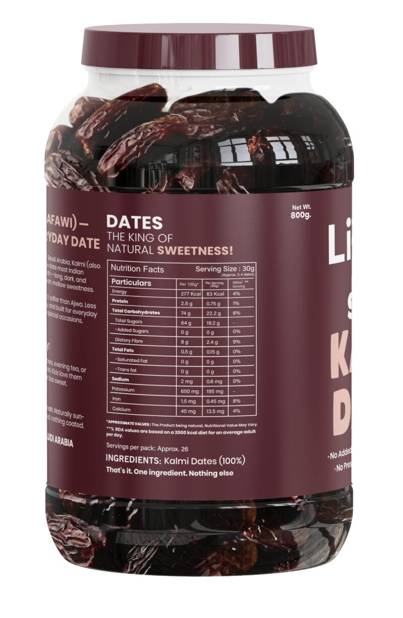 Livyor Premium Saudi Kalmi Dates for eating - 800gm | Khajoor | Khajur Dry Fruits | No Added Sugars | High in Fibre | Naturally Sweet | Pack of 1 - Image 2