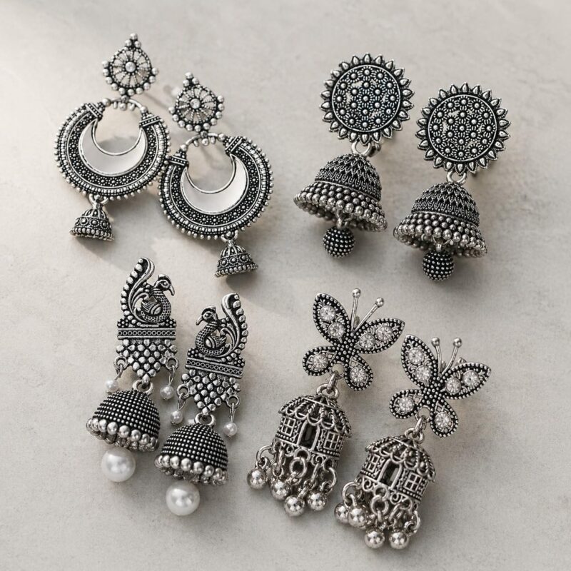 MEENAZ earrings for women fashion jhumka oxidised Silver Earrings for women Combo chandbali pearl chandbali stylish jhumkas traditional Earrings For girls South indian traditional Ear Rings -M138 - Image 2
