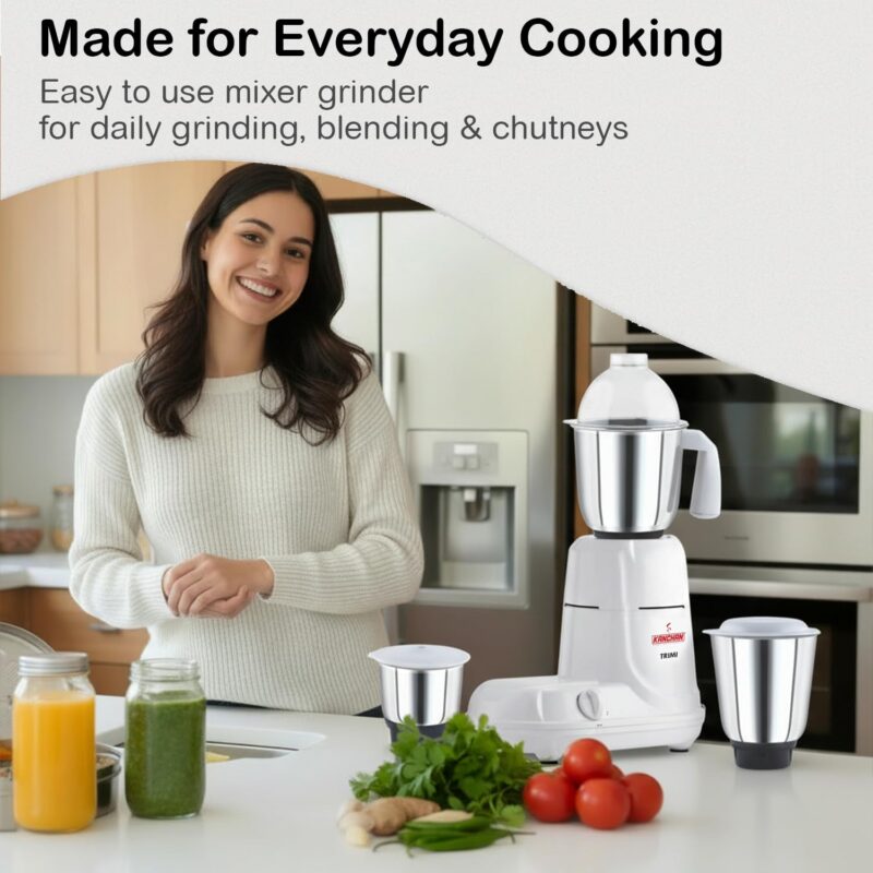 Kanchan Trimi Mixer Grinder 650 Watt with 3 Stainless Steel Jars - Mixer Grinder for Kitchen - Wet and Dry Grinding Powerful Motor with Highly Efficient SS Blades, ISI Certified with 2 Year Warranty - Image 6