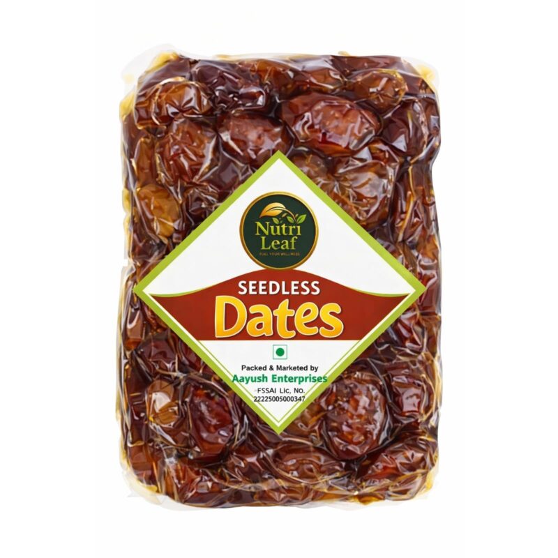 Nutri Leaf Premium Seedless Dates (Khajoor) 1KG | Pin Khajur | Deseeded Dates | Seedless Khajoor Or Khajur | Healthy & Nutritious Snack | Rich In Protein & Vitamins