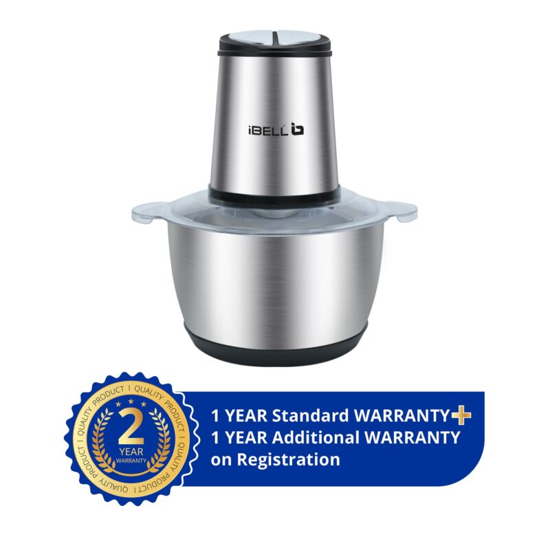 IBELL MT200SPRO Electric Chopper with 2-Yr Warranty, 700W Powerful Motor, 2L SS Bowl, Multipurpose Food Processor for Meat, Vegetables, Fruits & Nuts, with Garlic Peeler & Egg Whisker (Silver). - Image 2