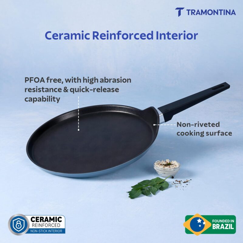 TRAMONTINA Aura Dosa Tawa 30cm | Reinforced Ceramic Non-Stick Cookware | Quick & Even Heating | Low-Oil Cooking | Bakelite Handle | Induction & Gas Compatible | Blueberry - Image 2