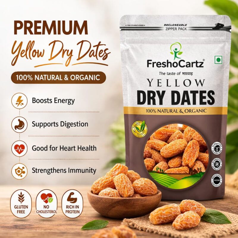 FreshoCartz Peela Sukha Khajoor 1kg | Yellow Dry Dates | Dry Fruits Dates | Authentic Indian Kharek | Natural Chuhara | Pili Kharak Pouch Pack | Ideal for Pooja, Prasad, and Traditional Recipes - Image 2