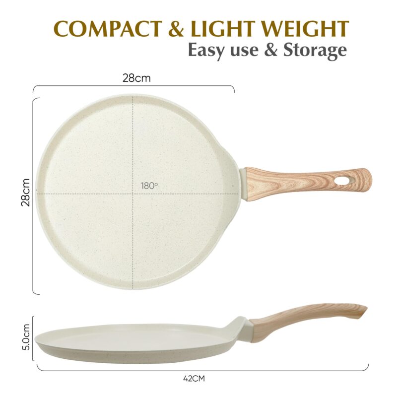 SOLARA Belmont Ceramic Dosa Tawa Non Stick Pan 28cm, Dosa Tawa Induction Base & Gas Compatible with Soft-Touch Handles, Flat Dosa Tava - Ivory - Image 7