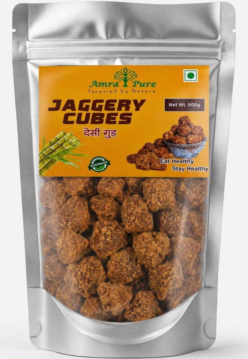 Amra Pure Desi Gud | Natural Organic Jaggery Cubes | Gud| Chemical Free Desi Gud | Premium Unrefined Healthy Sweetener for Tea Coffee (900g)