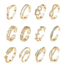 Urvara 12 PCS Toe Rings, Adjustable Rings Set for Women, Stackable Gold Toe Rings for Daily Wear and Beach Parties, Fashion Jewelry Accessories for Gift Giving