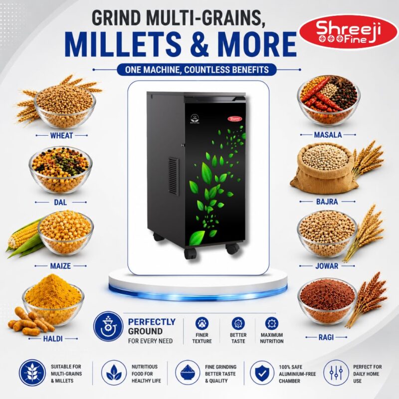 ShreejiFine Atta Chakki Hexagon 2026 | Strong HPDC Technology | Auto Grain Sensing | Digital Micro Processor | Low Noise | MDF Plywood Cabinet | 5 AMP | Ghar Ghanti Flour Mill Machine for Home - Image 5