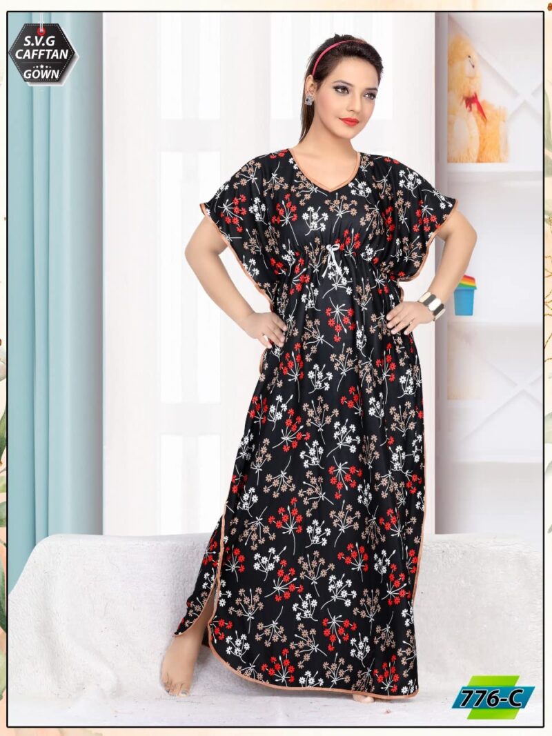 G4Girl Women Satin Maxi Kaftan Nighty Gown (Free Size, Black) (Free Size, Black A) - Image 3