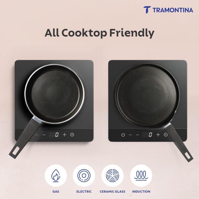 TRAMONTINA Aura Cookware Set of 2- Frypan 20cm, Dosa tawa 28cm | Reinforced Ceramic Non-Stick Cookware | Quick & Even Heating | Low-Oil Cooking | Bakelite Handle | Induction & Gas | Sea Green - Image 5