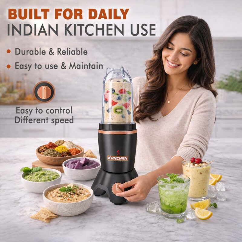 Kanchan Spark X 5000 Nutri Blender Mixer Grinder for Kitchen 500 Watt - Copper Motor Blenders for Smoothies and Juices, Spices - 2 Unbreakable Jars for Dry & Wet, ISI certified 2 Year Warranty - Image 4