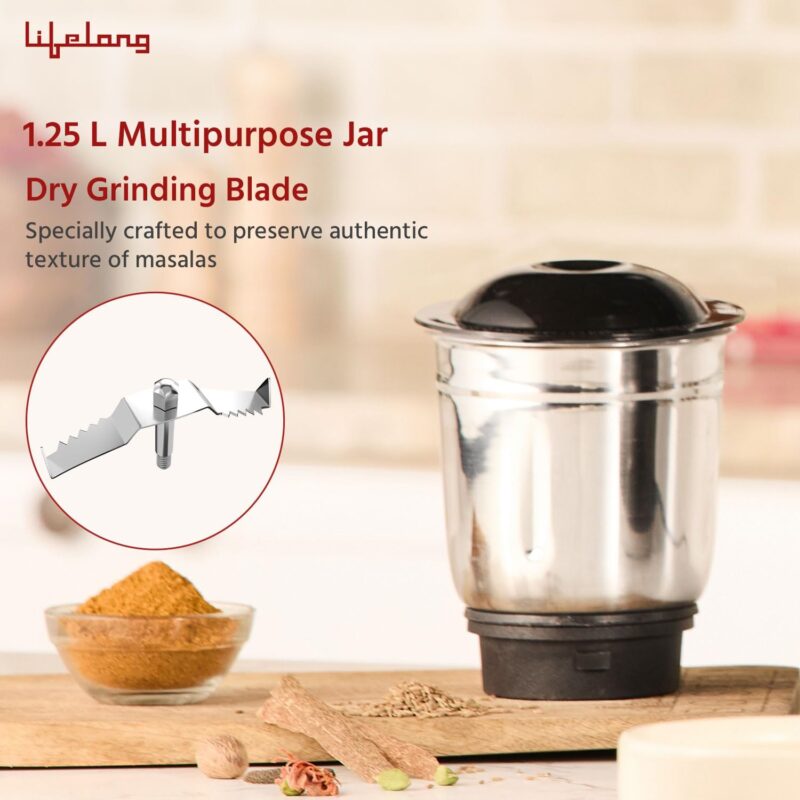 Lifelong LLMG23 Power Pro 500-Watt Mixer Grinder with 3 Jars (Liquidizing, Wet Grinding and Chutney Jar), Stainless Steel blades, 1 Year Warranty (Black) - Image 3