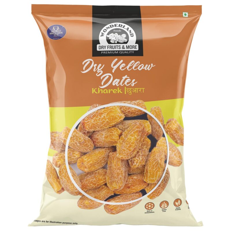 Wonderland Foods 500g Dry Fruits Premium Dry Yellow Dates Sukha Khajoor Fibre Rich