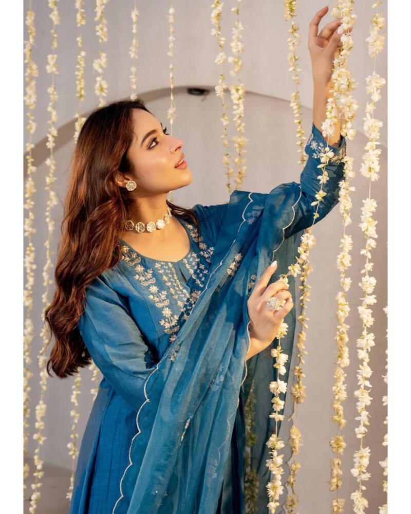 Nermosa Women Embroidery Solid A-Line Kurta and Pant Set with Dupatta (IN, Alpha, L, Morepeach) - Image 6