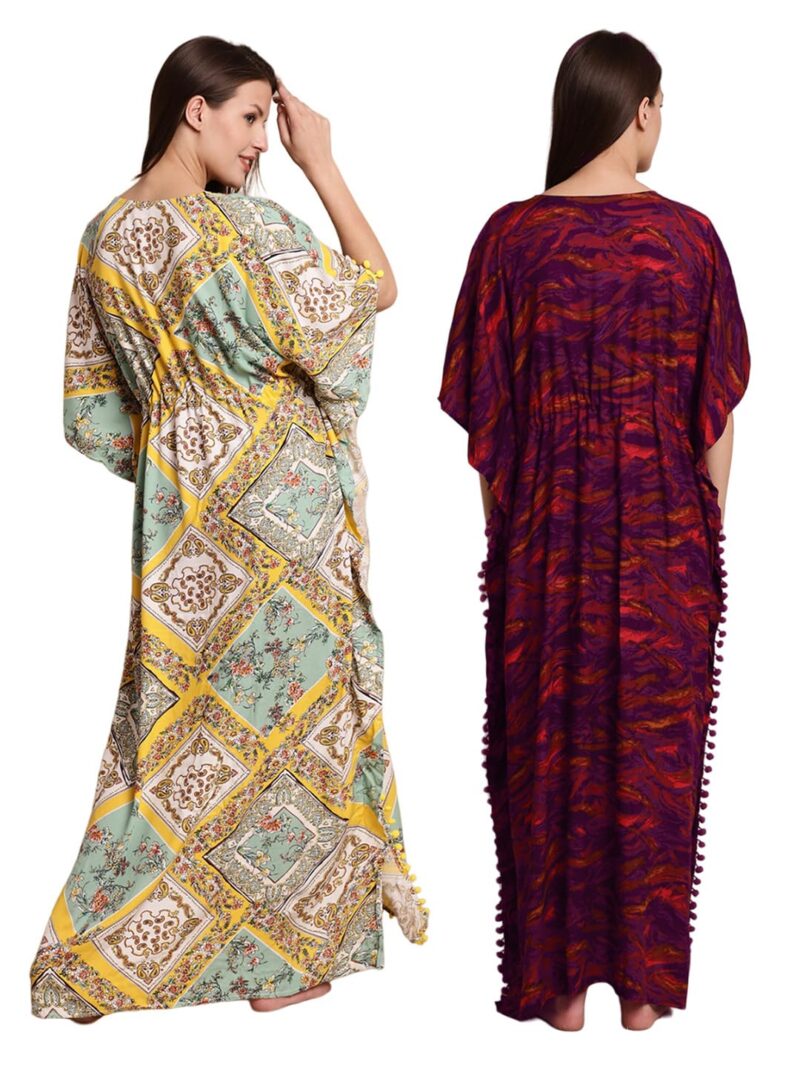 Secret Wish Yellow & Purple Printed Maternity Kaftan (Multi-Color Pack of 2) Free Size/Feeding/Nursing/Zipper/Drawstring/Full Length - Image 2