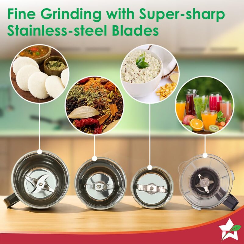 Wonderchef Vista Mixer Grinder | 4 Multi-purpose Jars | 750W | Sharp Stainless-steel Blades | For Masalas, Chutneys, Fresh Fruit Juices | 3-Speed Control | Advanced Safety Features | 2-Year Warranty - Image 6
