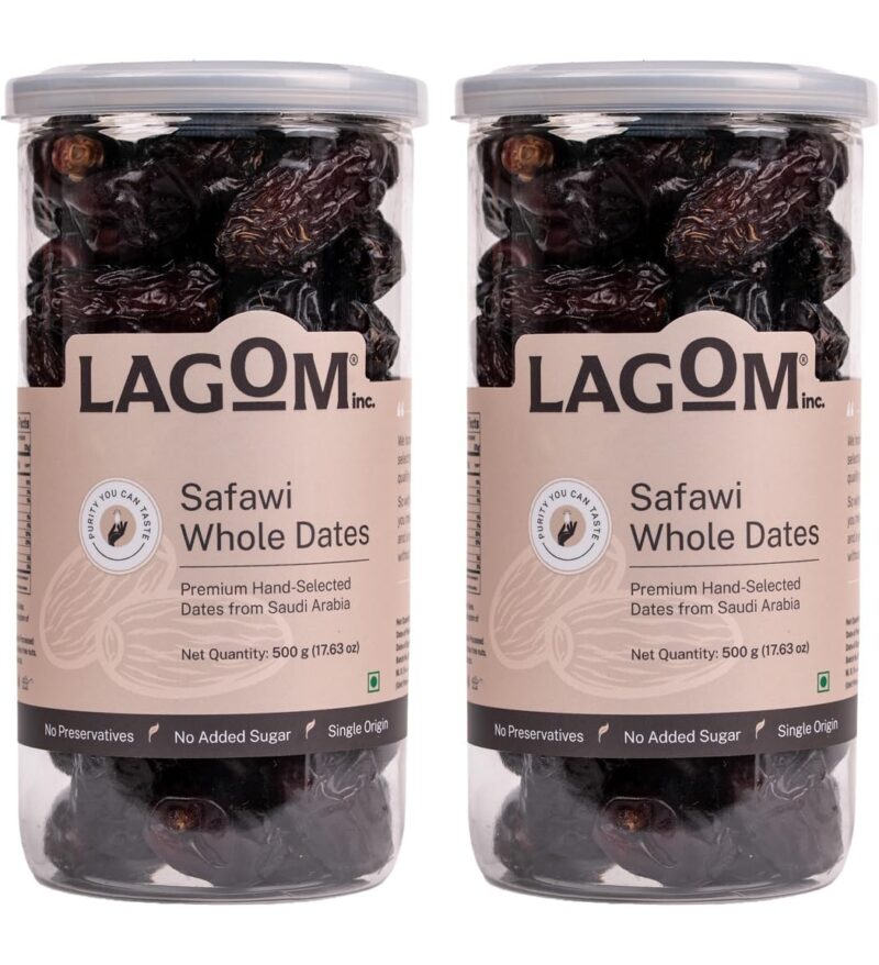 Lagom Safawi Whole Dates 1 kg | Premium Saudi Khajoor | Soft, Rich & Naturally Sweet | No Added Sugar, No Preservatives | Vegan, Gluten Free, Non-GMO