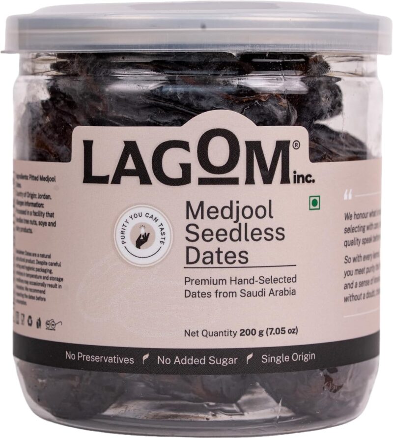 Lagom Medjool Seedless Dates 200g | Premium Pitted Jordan Dates | Soft, Juicy & Naturally Sweet | No Added Sugar, No Preservatives | Vegan, Gluten Free, Non-GMO