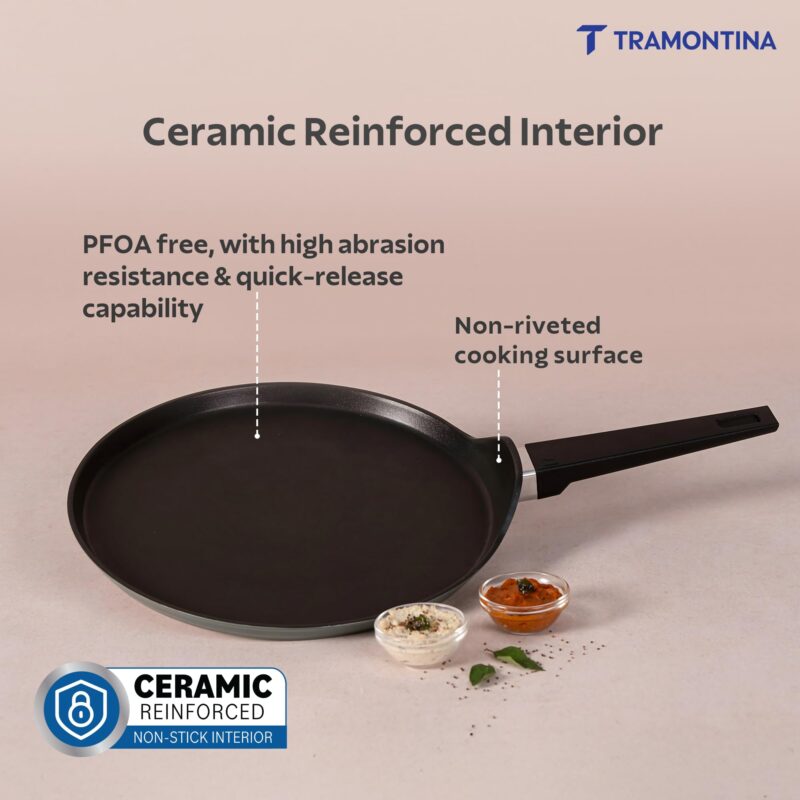 TRAMONTINA Aura Dosa Tawa 30cm | Reinforced Ceramic Non-Stick Cookware | Quick & Even Heating | Low-Oil Cooking | Bakelite Handle | Induction & Gas Compatible |Sea Green - Image 3