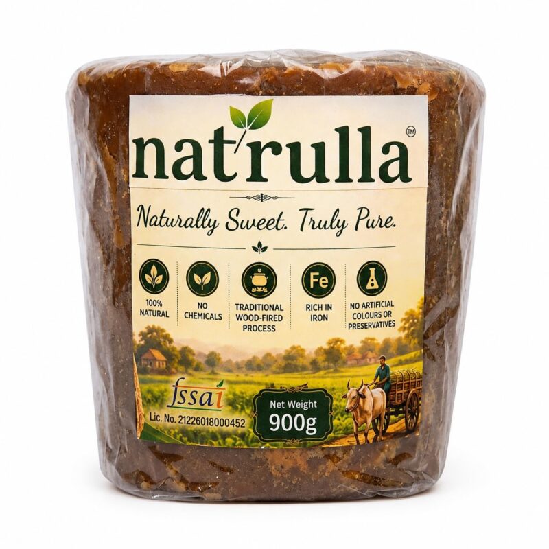 Natrulla 100% Natural Sugarcane Jaggery Block 900g - Chemical Free, Unrefined Natural Desi Gur | Gud | Bellam | Vegan Sweetener for Tea, Cooking & Sweets