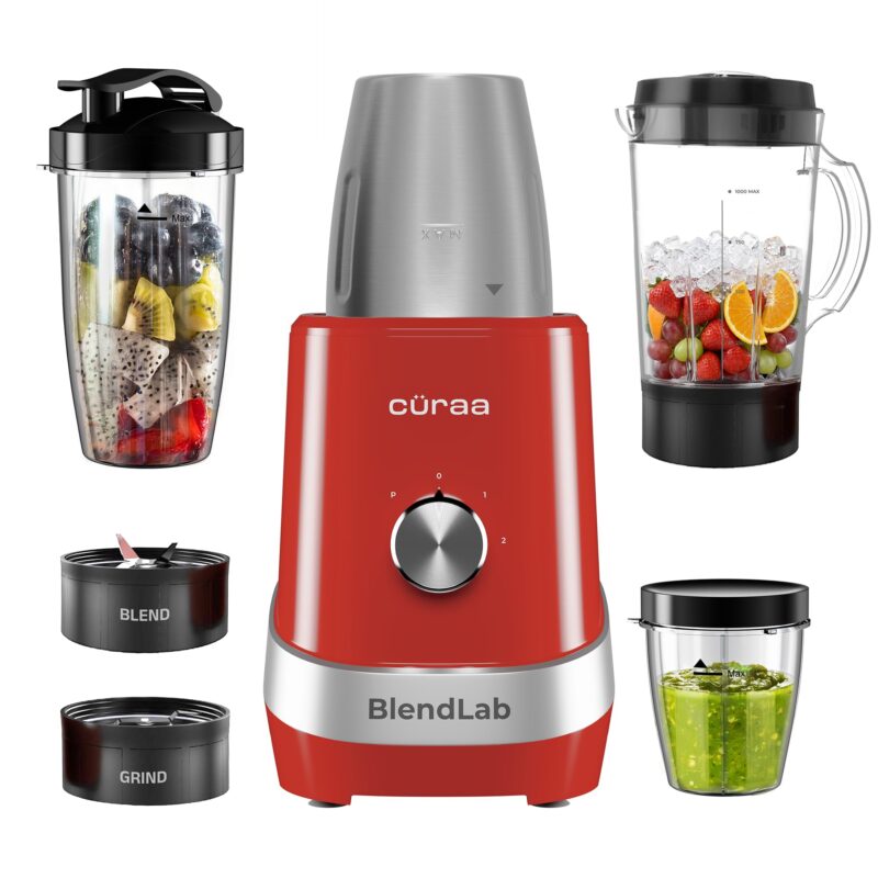 CÜRAA Blender Mixer Grinder | BlendLab by Chef Sanjyot Keer | 4 Jars | 400W Mixer Grinder Juicer for Kitchen | Dry & Wet Grinding | 2-Speed with Pulse | Versatile Grinding & Blending
