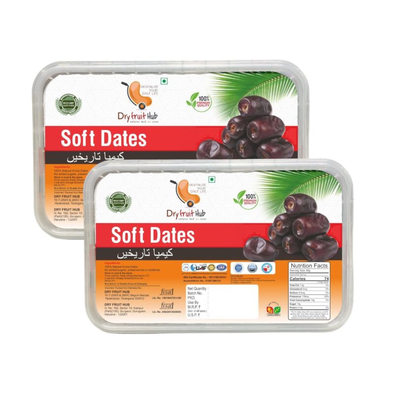 Dry Fruit Hub Soft Dates 1Kg Fresh Mazafati Dates Khajoor Pack Of 2 Each 500g | 100% Natural Soft, Juicy & Fresh Kimia | No Added Sugar And Preservatives | Healthy Snack | Perfect for Snacking, Baking, Smoothies
