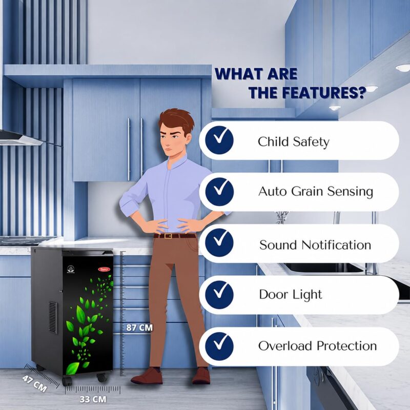 ShreejiFine Atta Chakki Hexagon 2026 | Strong HPDC Technology | Auto Grain Sensing | Digital Micro Processor | Low Noise | MDF Plywood Cabinet | 5 AMP | Ghar Ghanti Flour Mill Machine for Home - Image 8
