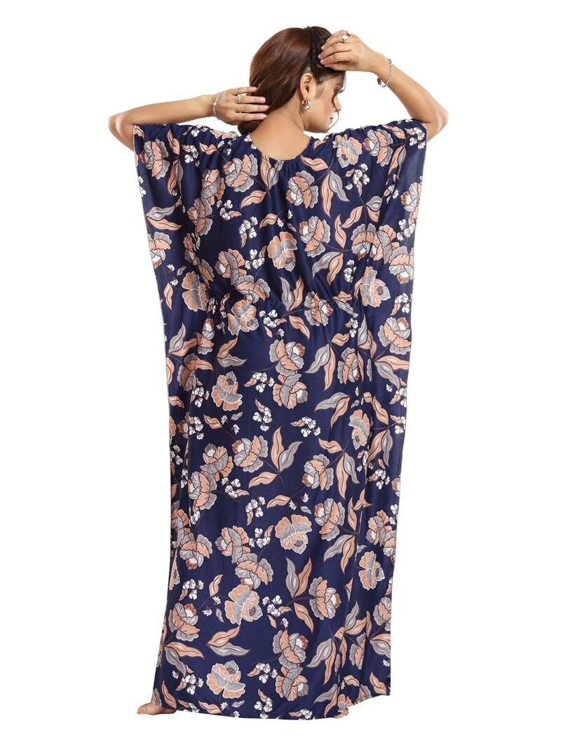 Gutthi Women's Kaftan Nighty | Printed | Sarena Fabric | V Shaped Neck Nightwear | Nightdress for Girl | Comfort wear Nighty (Blue Floral, Free Size) - Image 2