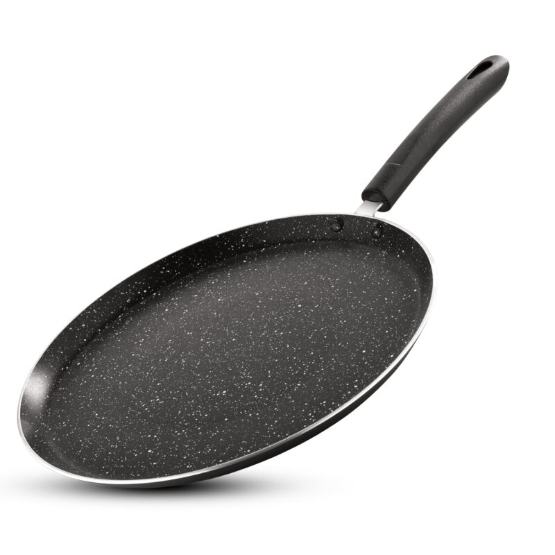 BERGNER Amarone 28cm Non-Stick Dosa Tawa, Durable, Non-Stick Coating, Marble Finish, Ergonomic Bakelite Handle with Excellent Grip, Pressed Aluminium, Large Size - Induction and Gas Stove Compatible