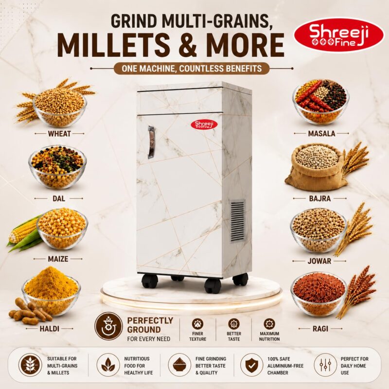 ShreejiFine BakonP Ultimate Atta Chakki | Stainless Steel Chamber| Stainless Steel Grinder| Premium Cabinet | Brass Jali Set | Multi Grain | Elastic Free Cloth Filter | Low Noice | Work on 5.0 AMP - Image 7