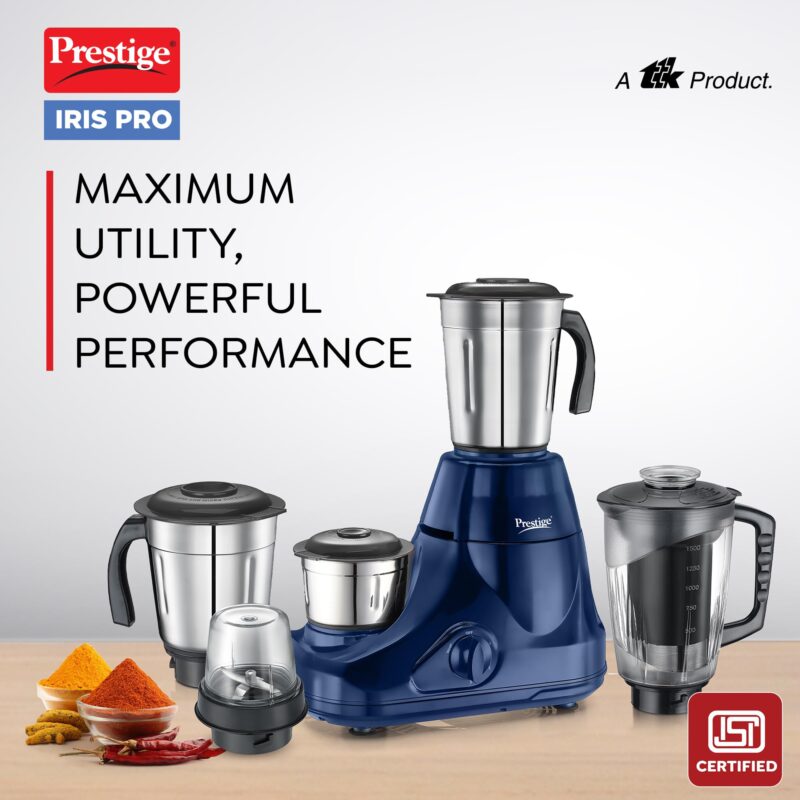Prestige Astra 750 Watt Mixer Grinder with 5 Jars (3 Stainless Steel + 1 Juicer + 1 Mix-O-Keep) | Space-Saving Stacking Design | Blue | 2Y Warranty | ISI Certified - Image 2