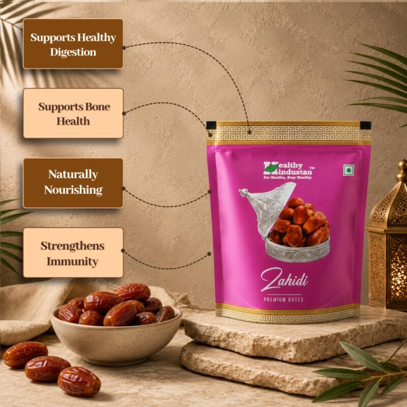 Healthy Hindustan Zahidi Premium Dates 400g Pouch | Arabian Khajoor Naturally Sweet & Healthy Snack | No Added Sugar High Fiber Premium Quality Khajur Dry Fruits - Image 3