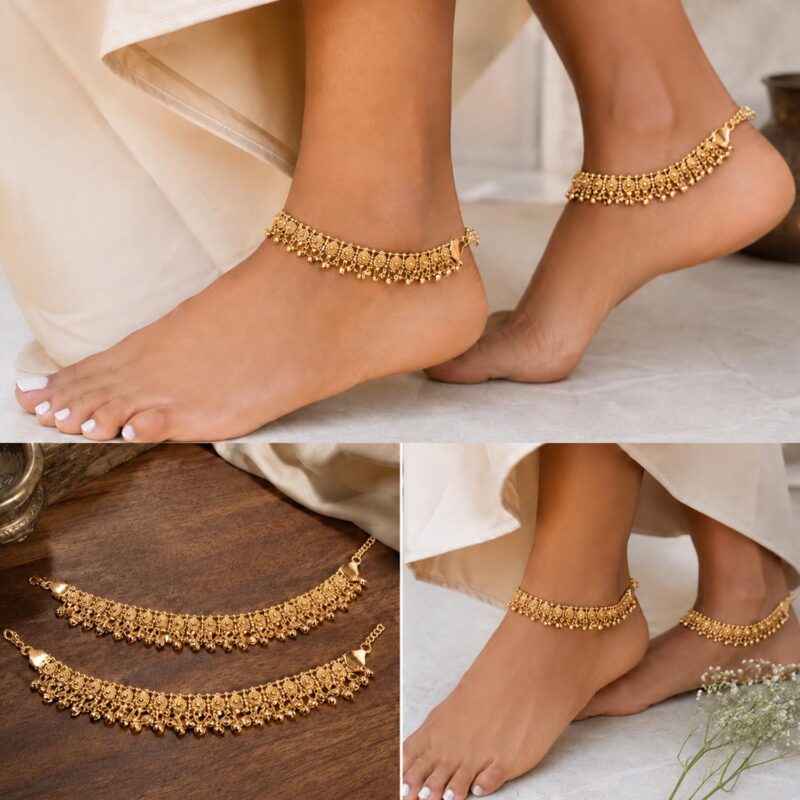 Ziyans Fashion Alloy Steel Ghungroo Anklet Pair Ethnic Jewellery For Girls & Women (Golden) - Image 4