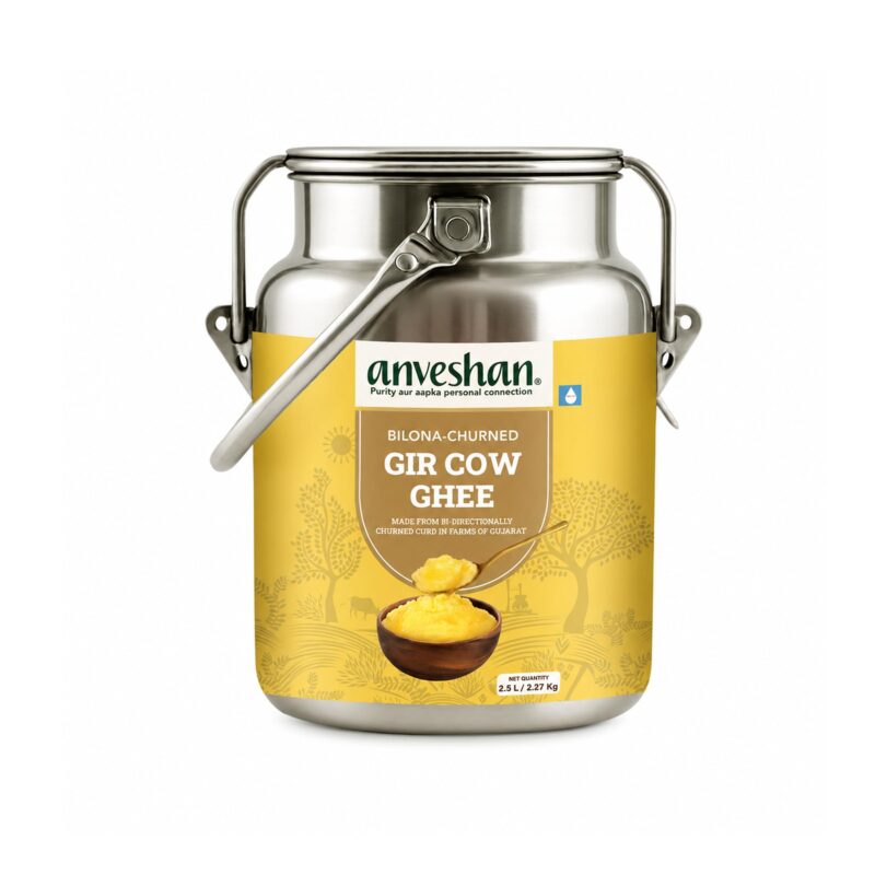 Anveshan A2 Gir Cow Ghee - 2.5L Dolchi | Traditional Bilona Method | Curd- Churned | Cultured | Pure and Nutural | Lactose and Gluten Free | Lab Tested